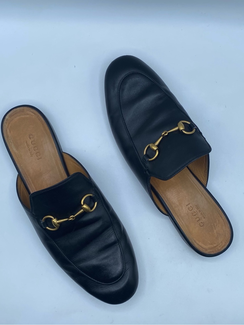 Gucci Princetown Horsebit  Black Leather Mule Loafers with Gold Horsebit
